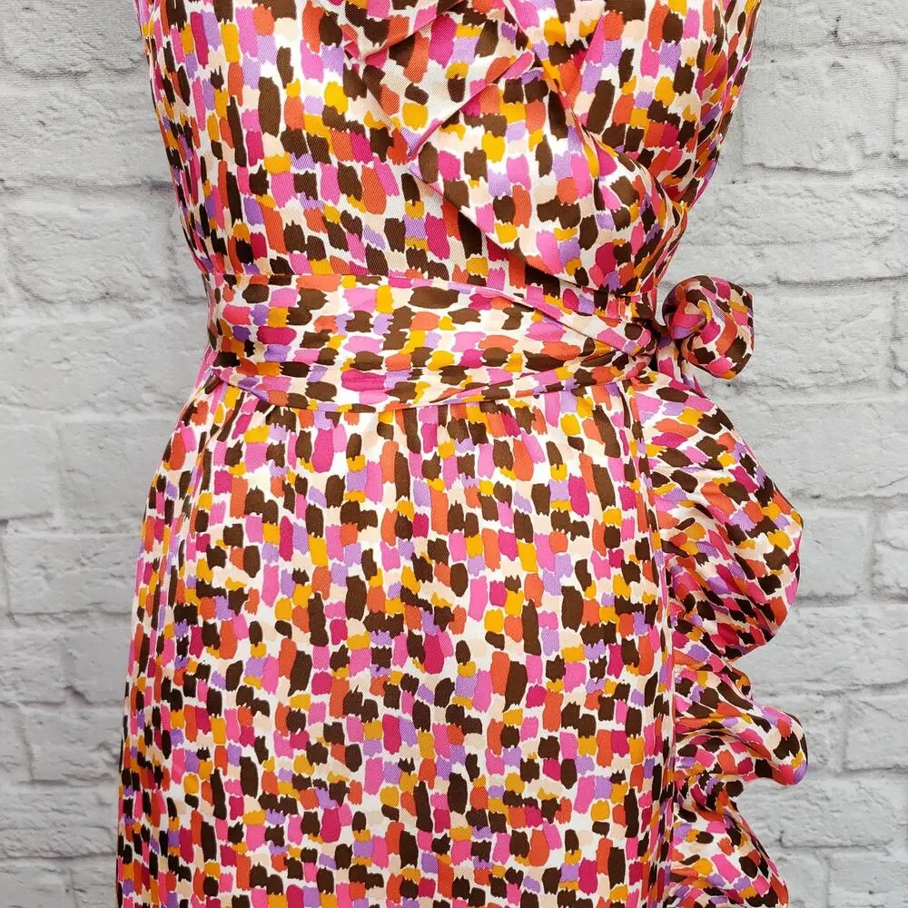 Kate Spade Aubrey Pink Ruffle Silk Wrap Dress Event NYE Going Out Preppy Sz 4